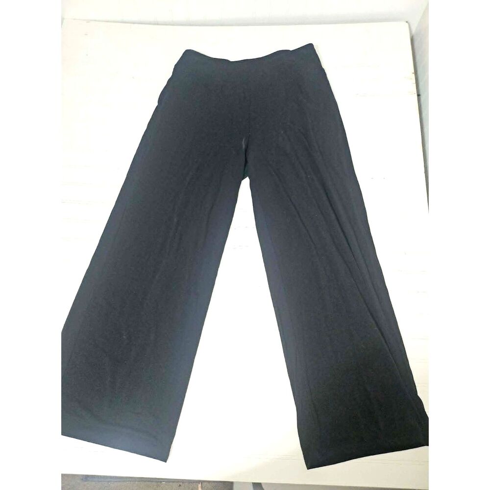 Eileen Fisher Petite Large Black Wide Leg Pull On Pants PL